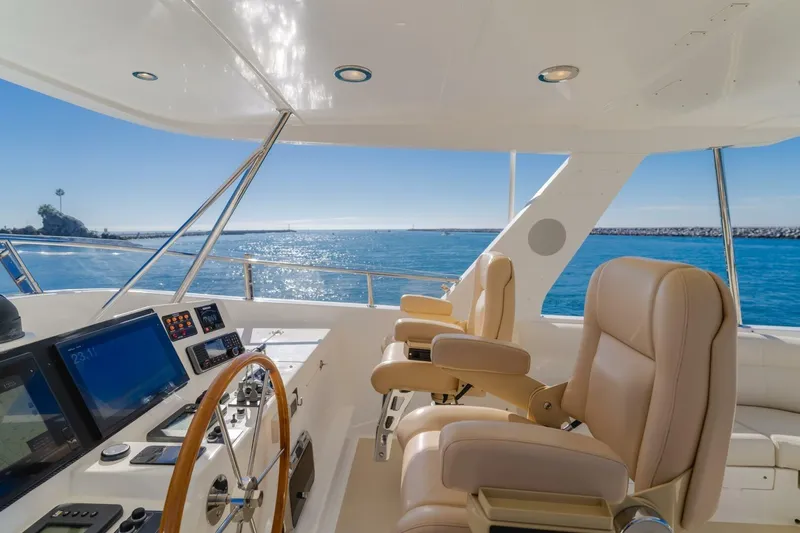 Tintagel Yacht Photos Pics Luxurious 2008 Grand Banks 59 Aleutian RP yacht helm with ocean view.