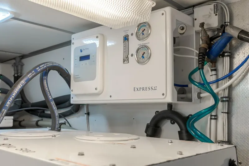 Tintagel Yacht Photos Pics Engine room of 2008 Grand Banks 59 Aleutian RP with Express XT control panel.