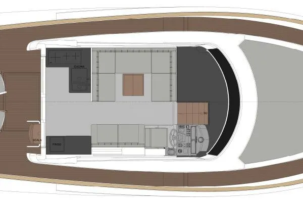 Yacht Photos Pics Top view layout of 2026 Solaris Power 48 Coupe yacht interior design.