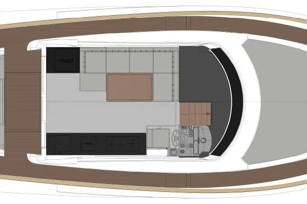  Yacht Photos Pics Top view layout of 2026 Solaris Power 48 Coupe yacht interior design.