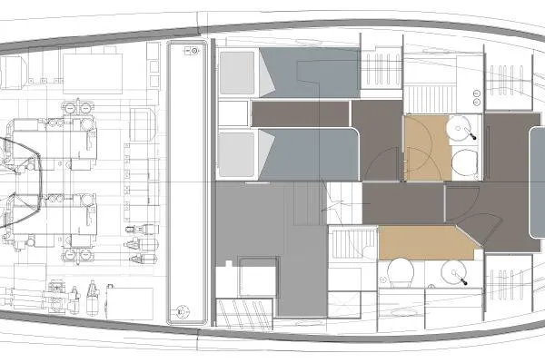  Yacht Photos Pics Floor plan of 2026 Solaris Power 48 Coupe yacht, showcasing interior layout and design.