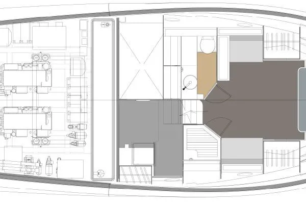  Yacht Photos Pics Floor plan of 2026 Solaris Power 48 Coupe yacht, showcasing interior layout and design.
