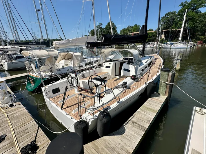  Yacht Photos Pics 2024 J Boats J/40 sailboat docked at marina, featuring sleek design and modern amenities.