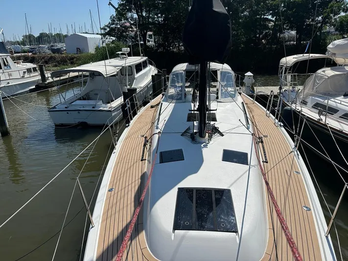  Yacht Photos Pics 2024 J Boats J/40 sailboat docked, featuring sleek deck design and modern fittings.