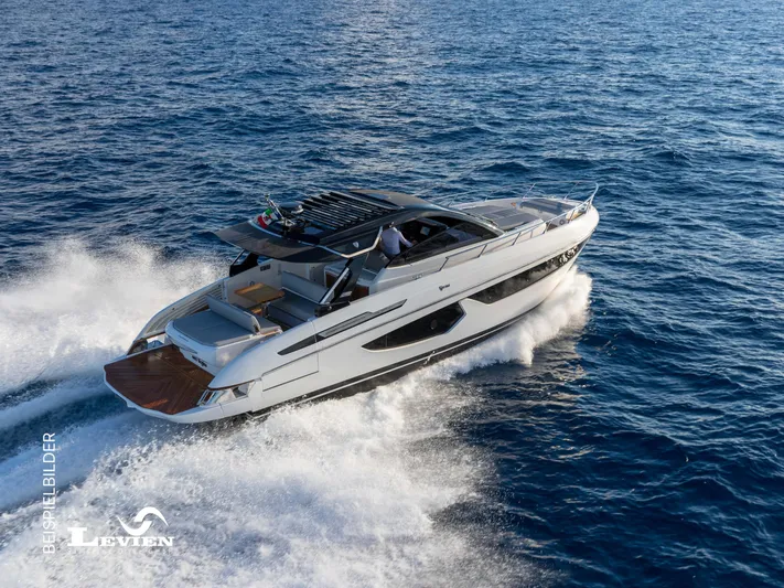  Yacht Photos Pics FIM 440 Regina 2025 yacht cruising on open sea, showcasing sleek design and luxury.