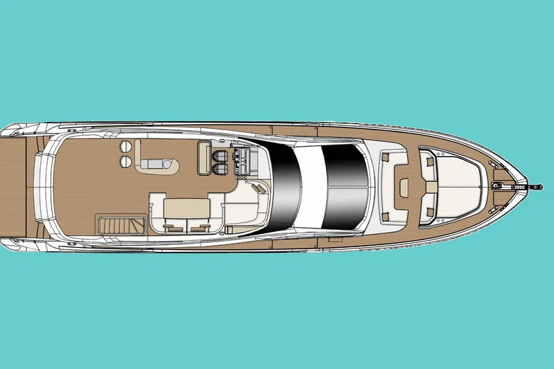 Prewi Yacht Photos Pics Top view of 2022 Azimut 78 FLY yacht layout on turquoise background.