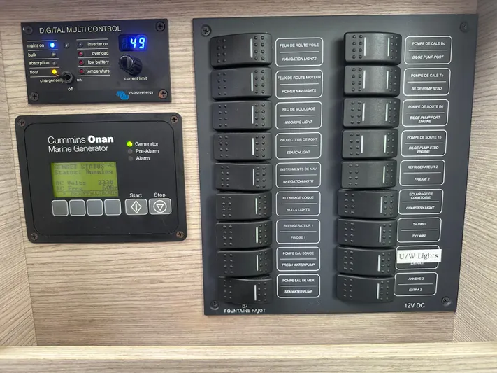 Brave Coquina Yacht Photos Pics Control panel of a 2020 Fountaine Pajot Lucia 40 catamaran.