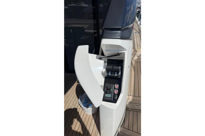 Three Amigos Yacht Photos Pics Control panel on a 2021 Princess S62 yacht, featuring modern navigation equipment.