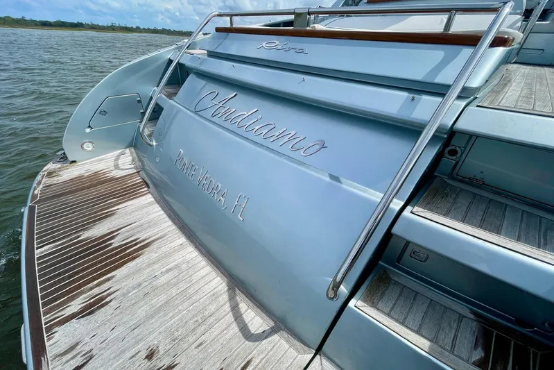 Andiamo Yacht Photos Pics 2016 Riva 63 Virtus yacht, rear view, docked in Ponte Vedra, FL.