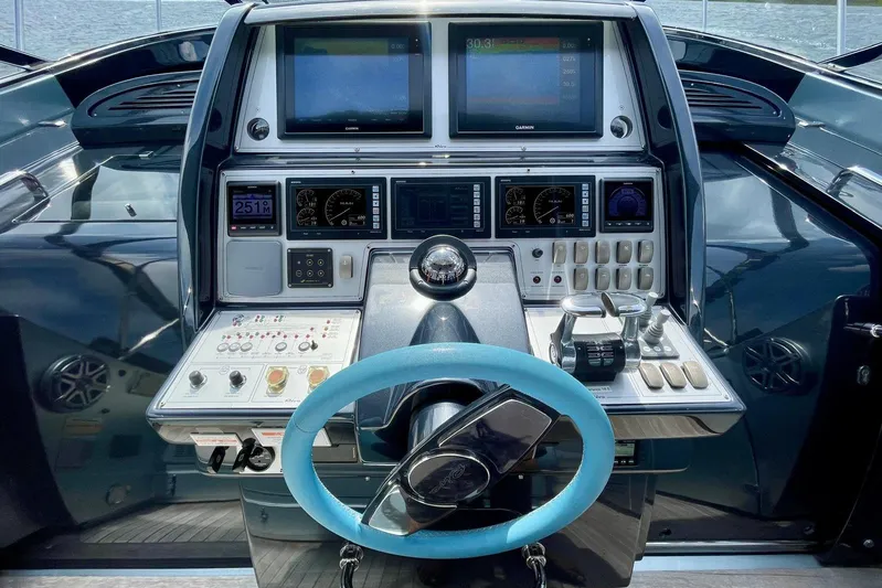 Andiamo Yacht Photos Pics Cockpit of 2016 Riva 63 Virtus yacht with advanced navigation controls and displays.