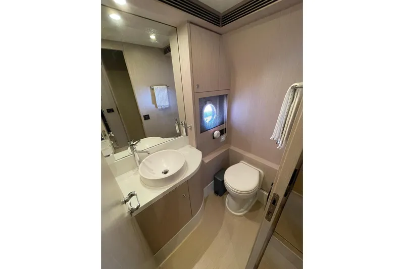 Andiamo Yacht Photos Pics Luxurious bathroom in 2016 Riva 63 Virtus yacht with modern fixtures.