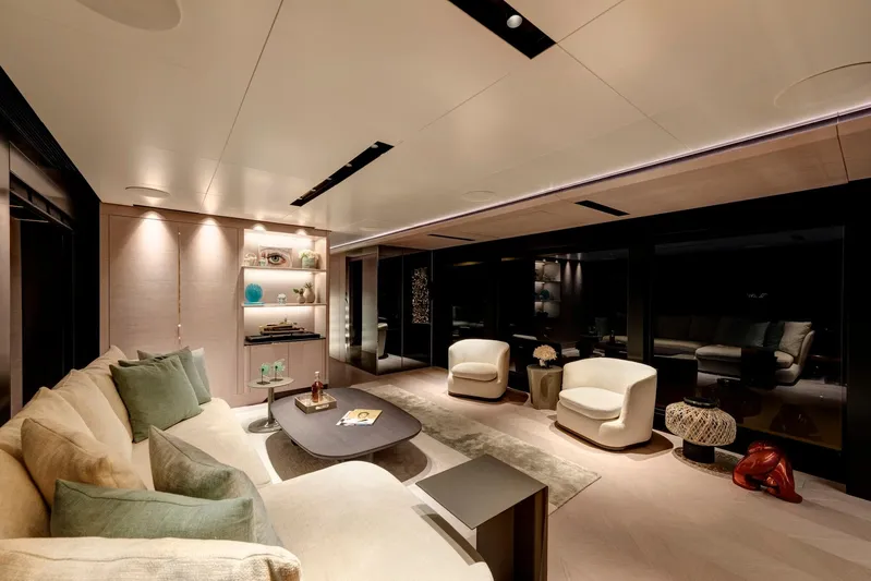  Yacht Photos Pics Luxurious interior of 2025 Mazu Yachts 92 DS with modern seating and elegant decor.