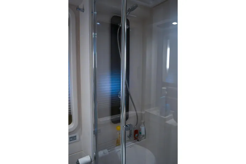 La Paloma Yacht Photos Pics Bathroom interior of 2019 Azimut Fly 50 yacht with modern shower design.