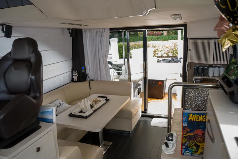 La Paloma Yacht Photos Pics Luxurious interior of 2019 Azimut Fly 50 yacht with elegant seating and decor.