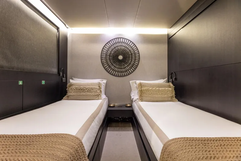 Maverick Yacht Photos Pics Luxurious twin cabin on 2013 Admiral Impero 40 yacht with elegant decor.