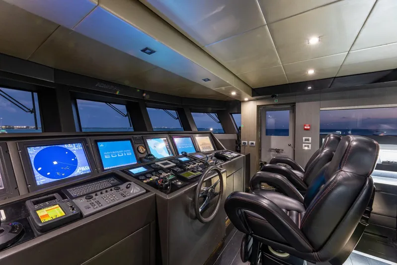Maverick Yacht Photos Pics Admiral Impero 40 yacht bridge, 2013 model, featuring advanced navigation equipment and leather seating.