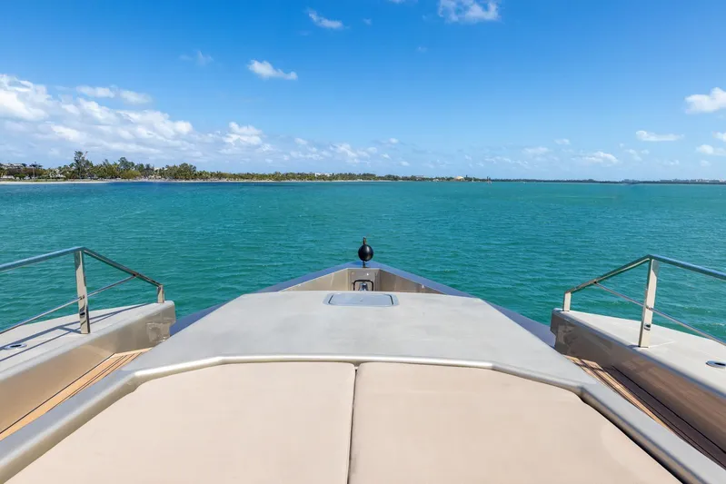 Maverick Yacht Photos Pics Admiral Impero 40 yacht deck overlooking serene blue ocean, 2013 model.