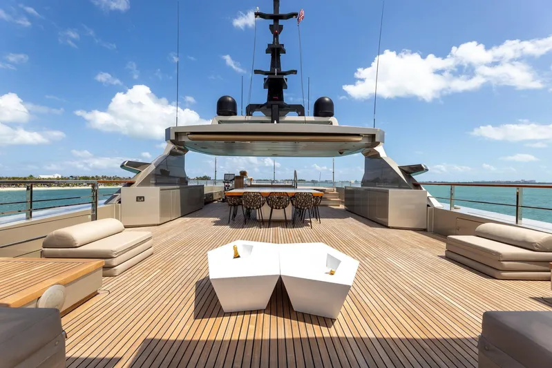 Maverick Yacht Photos Pics Luxurious deck of 2013 Admiral Impero 40 yacht with modern seating and ocean view.
