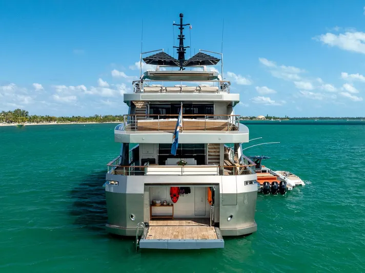 Maverick Yacht Photos Pics Luxury Admiral Impero 40 yacht, 2013 model, cruising in turquoise waters.