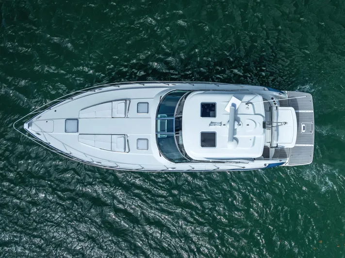  Yacht Photos Pics Aerial view of 2022 Formula 40 PC yacht on open water.
