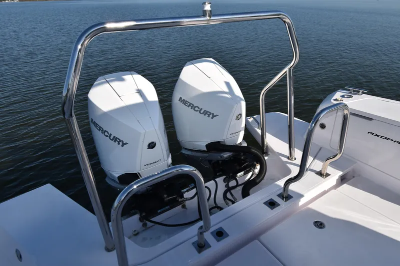 Sundog Yacht Photos Pics 2023 Axopar 37XC Wet Bar with dual Mercury outboard engines on water.