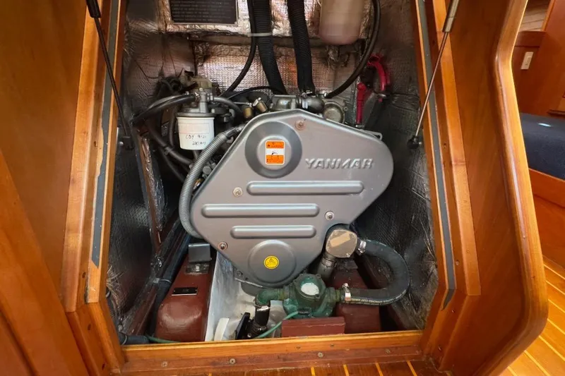 Finesse Yacht Photos Pics Engine compartment of a 2005 Sabre 386 sailboat featuring a Yanmar engine.