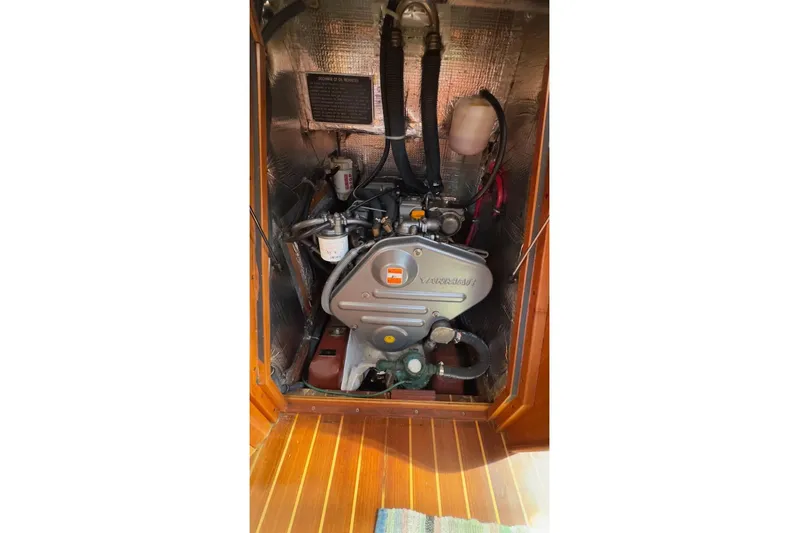 Finesse Yacht Photos Pics Engine compartment of a 2005 Sabre 386 sailboat, featuring a Yanmar engine.