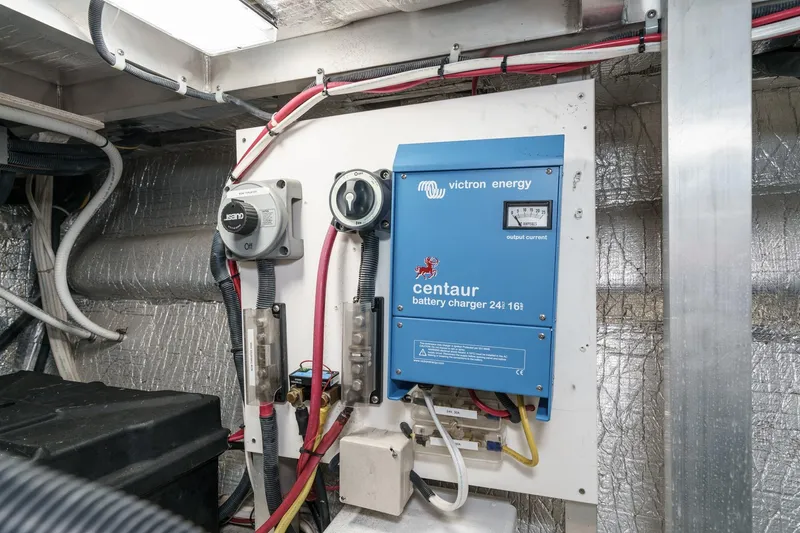 Carrin G Yacht Photos Pics Battery charger setup in 2008 Navigator 4600 Pilothouse engine room.