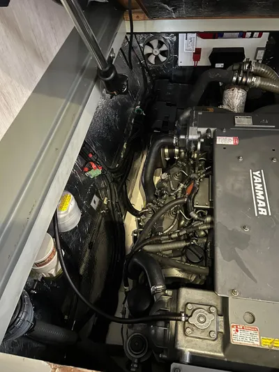 Jamsam Yacht Photos Pics Engine compartment of a 2017 Leopard 51 Powercat with Yanmar engine components.