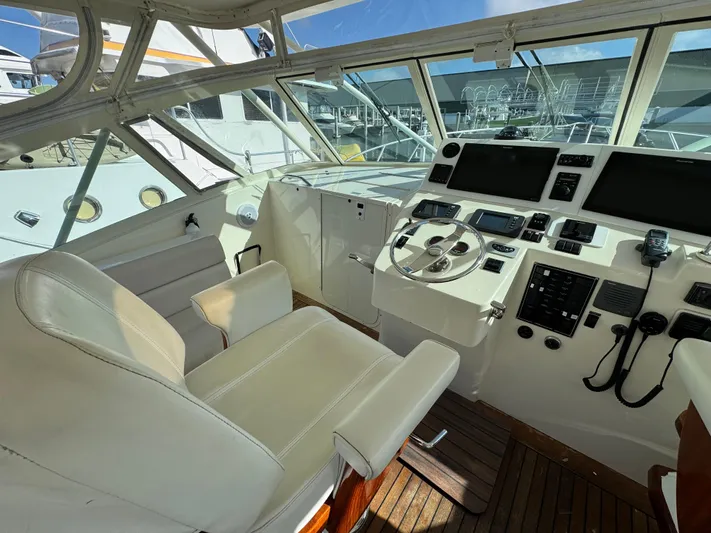 Stewartship Yacht Photos Pics 2007 Albemarle 410 Express Fisherman helm with modern controls and comfortable seating.