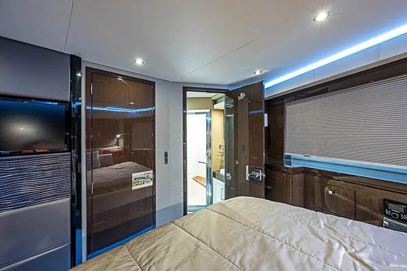  Yacht Photos Pics Luxurious interior of 2017 Carver C52 Coupe yacht with modern design and ambient lighting.