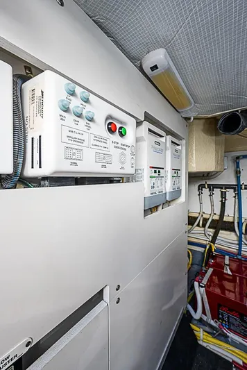  Yacht Photos Pics Electrical control panel in a 2017 Carver C52 Coupe yacht engine room.