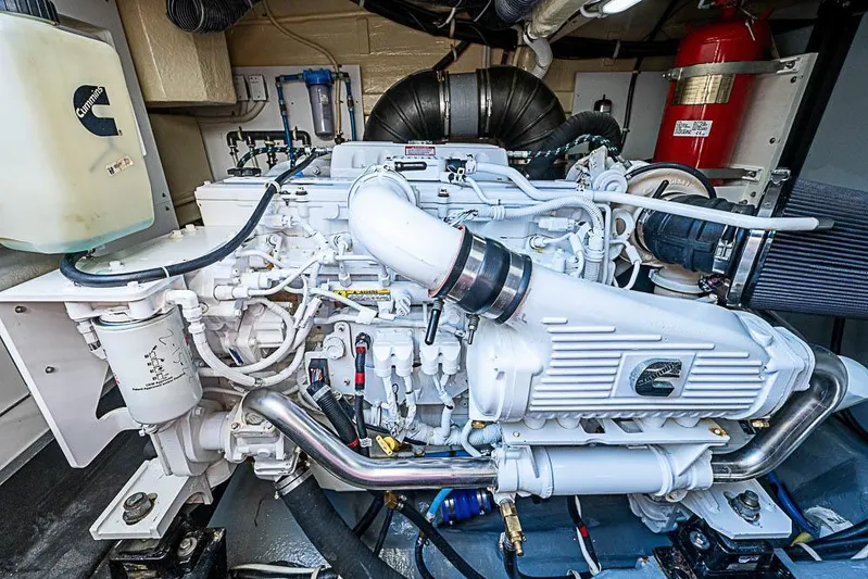  Yacht Photos Pics Engine room of 2017 Carver C52 Coupe with Cummins marine engine.