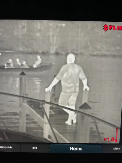  Yacht Photos Pics Thermal image showing people on a dock and boat, captured by Jupiter 41 SB, 2021.