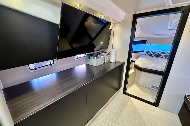  Yacht Photos Pics Luxurious interior of 2013 Azimut Verve 40 yacht with modern amenities and elegant design.