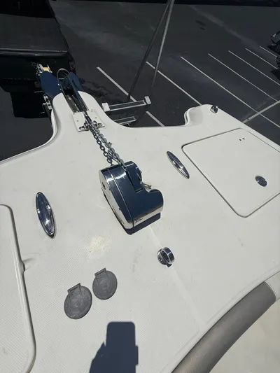  Yacht Photos Pics 2023 World Cat 325 CC boat deck with anchor chain and winch system.