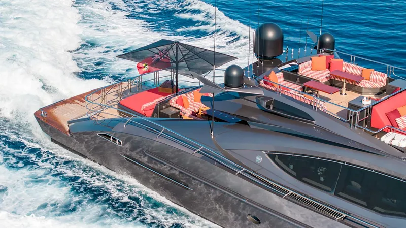  Yacht Photos Pics Luxurious 2009 Palmer Johnson 120's KJOS yacht cruising on the ocean.