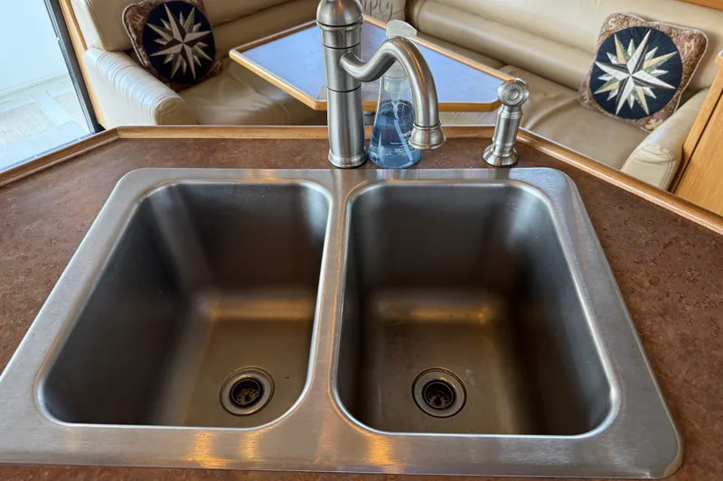  Yacht Photos Pics Double sink in 1999 Bayliner 3988 Command Bridge Motoryacht kitchen area.