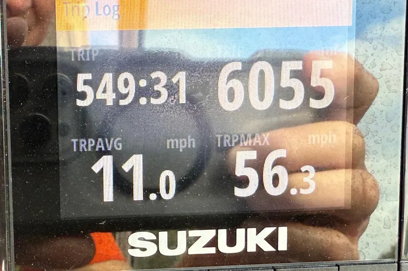  Yacht Photos Pics Suzuki display showing trip data: 549:31 hours, 6055 miles, 11.0 mph average, 56.3 mph max.