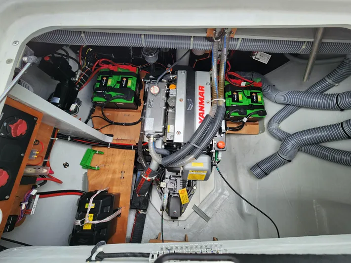 Southern Isle Yacht Photos Pics Engine room of 2024 Lagoon 46 yacht with Yanmar engine.