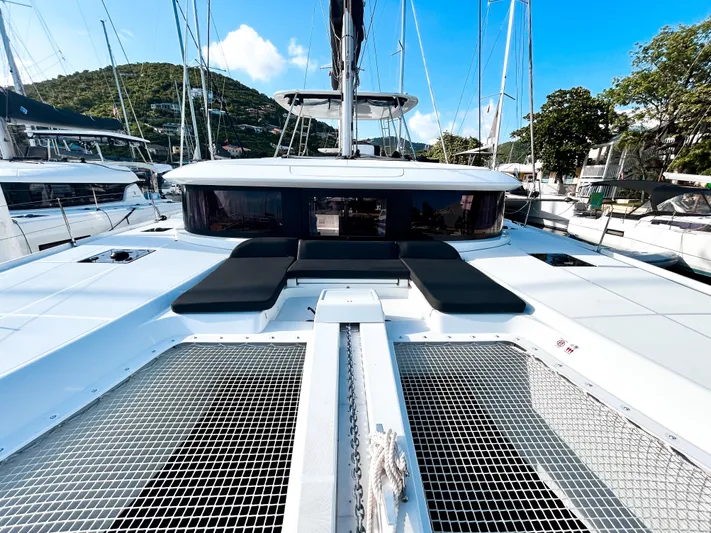 Southern Isle Yacht Photos Pics 2024 Lagoon 46 catamaran docked, front view.