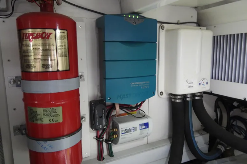  Yacht Photos Pics Fire extinguisher and electrical equipment in 2015 Grand Banks 46 Eastbay SX yacht.