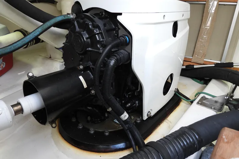  Yacht Photos Pics Engine compartment of 2015 Grand Banks 46 Eastbay SX with visible hoses and components.