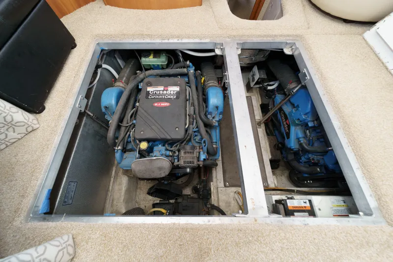  Yacht Photos Pics Engine compartment of a 2005 Carver 41 Cockpit Motor Yacht with Crusader engines.