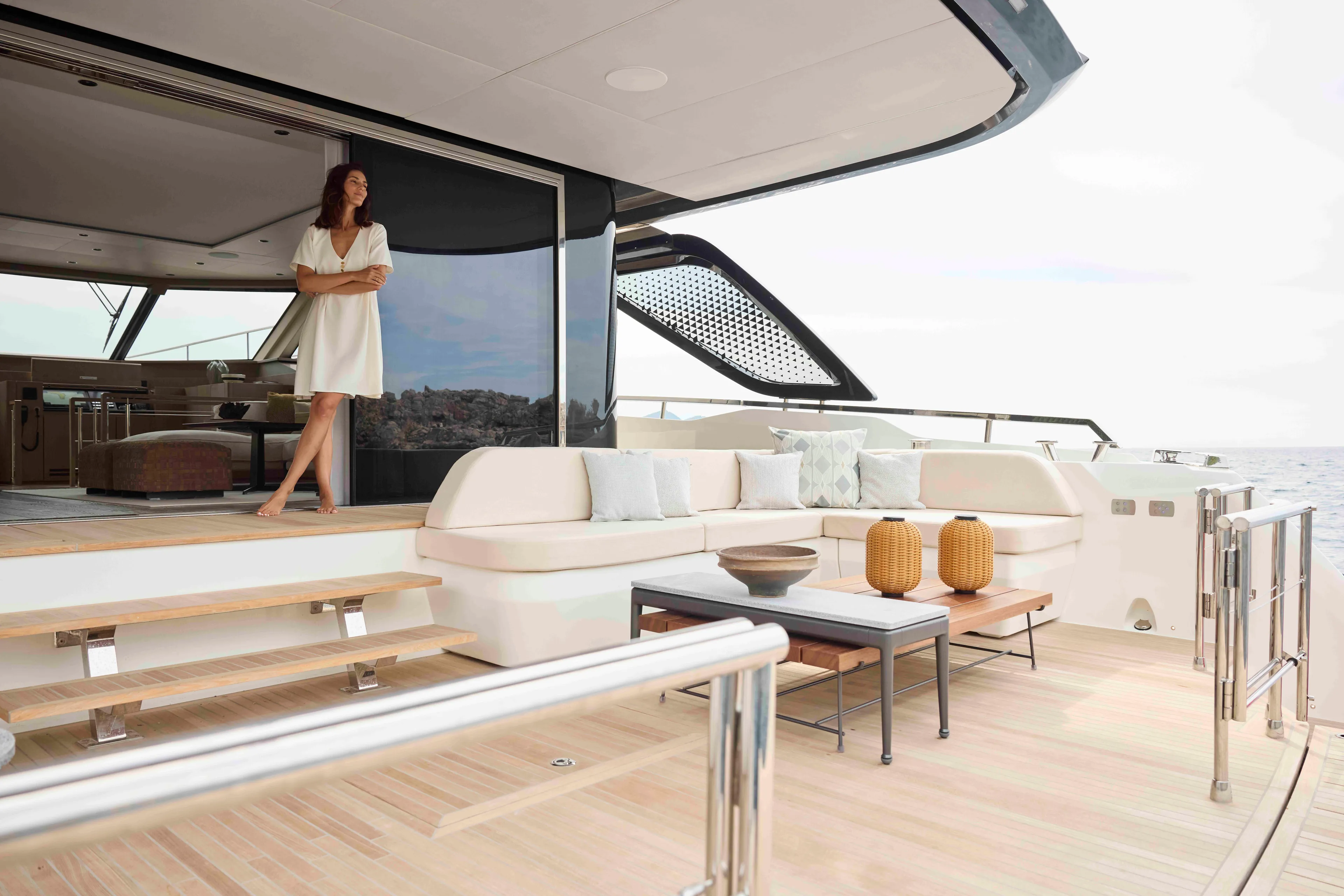  Yacht Photos Pics Luxury yacht Prestige M7 2026 with elegant deck and modern interior design.
