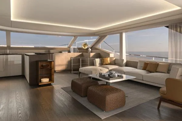  Yacht Photos Pics Luxurious interior of 2026 Prestige Yachts M7, featuring modern design and elegant furnishings.