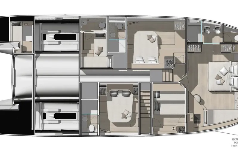  Yacht Photos Pics Floor plan of 2026 Prestige Yachts M7, showcasing luxurious cabin layout and amenities.