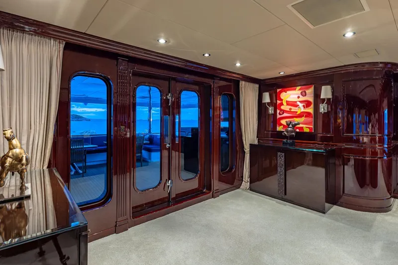 Lady Joy Yacht Photos Pics Luxurious interior of 2007 Christensen Tri-Deck yacht with elegant decor and ocean view.