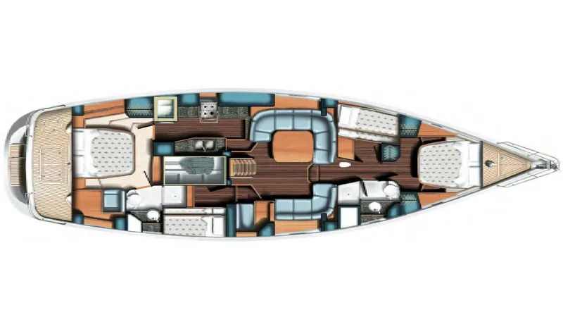 Margot Yacht Photos Pics Floor plan of a 2013 Oyster 575 yacht, showcasing interior layout and cabin arrangement.