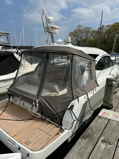 Small Batch Yacht Photos Pics 2016 Jeanneau Leader 36 yacht docked at a marina.